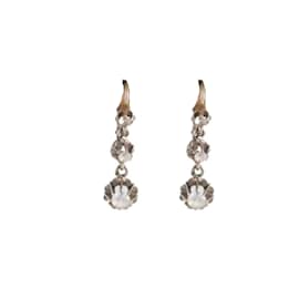 Autre Marque-Art deco sleeper earrings set with white stones-Silver hardware