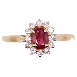 Autre Marque-Central ruby daisy ring and entourage of yellow gold diamonds 750%O-Red,Gold hardware