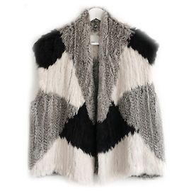 Vince leichte Pelzweste Schwarz Weiß Beige