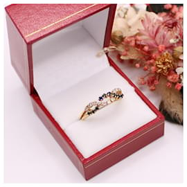 Autre Marque-Safiras entrelaçadas e anel de diamantes em ouro amarelo 750%O-Azul escuro,Gold hardware