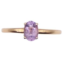 Autre Marque-Yellow gold amethyst solitaire ring 750%O-Purple,Gold hardware