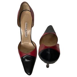 Décolleté Manolo Blahnik in pelle nero e bordeaux Nero Bordò