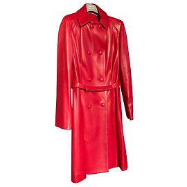 Christian Dior leather trim coat Red