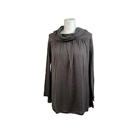 Missoni-Gray Wool and Silk Long Sleeve Top with Cowl Neck Size 40-Grey