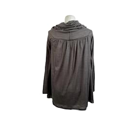 Missoni-Top de manga larga de lana y seda gris con cuello vuelto holgado 40-Gris