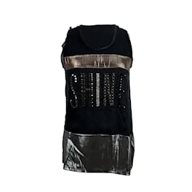 Lanvin-Black Viscose Shine Sleeveless Top with Embellishment Size S-Black