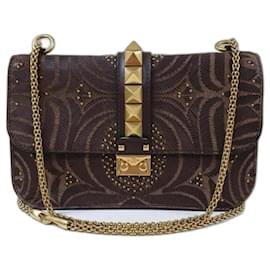 Valentino-Valentino Glamrock Brown Leather Embroidered Bag-Brown