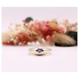 Autre Marque-Englischer Ring, besetzt mit einem Diamanten aus Weißgold 750%O-Silber Hardware