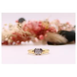 Autre Marque-Yellow gold diamond pavé solitaire ring 750%O-Gold hardware