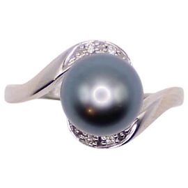 Autre Marque anel de ouro branco 750%o com pérolas e diamantes taitianos Hardware prateado