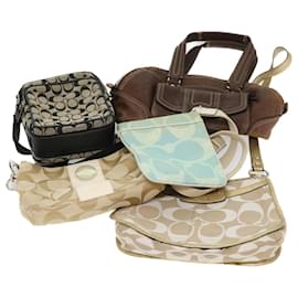 Coach-Coach Signature Shoulder Bag Canvas 5Set Beige Brown black Auth am4100-Brown,Black,Beige