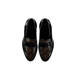 Louis Vuitton-Louis Vuitton Black and Monogram Canvas Moccasin-Brown