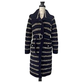 Chanel-2020 Cappotto vellutato con cintura in passerella-Blu