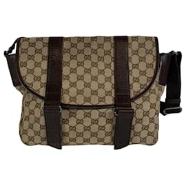 Gucci-Vintage GG lined Belt Flap Canvas Crossbody Messenger Bag-Brown,Beige,Silver hardware