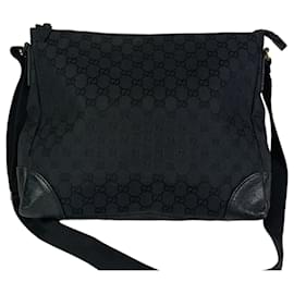 Gucci-GG Web Canvas Crossbody Messenger Bag-Black,Silver hardware