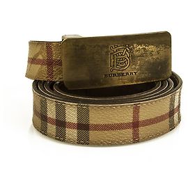 Burberry Mujer Marrón Beige Check Canvas Brass Logo Hebilla Cinturón tamaño 40 / 100 Multicolor