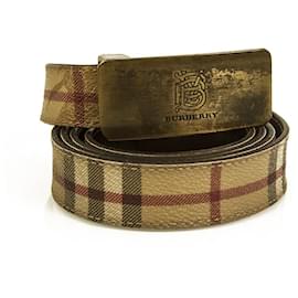 Burberry Black/Beige House Check Fabric and Leather Mark Buckle Belt 105CM  Burberry