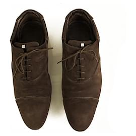 Louis Vuitton-Louis Vuitton Men's Brown Damier Embossed Oxfords Rubber Sole Lace Up Shoes 8-Brown