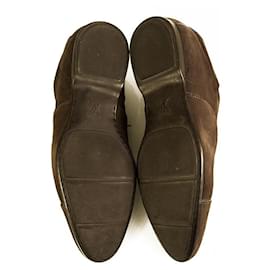 Louis Vuitton-Louis Vuitton Men's Brown Damier Embossed Oxfords Rubber Sole Lace Up Shoes 8-Brown