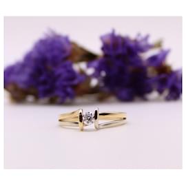 Autre Marque-Solitaire diamond and two golds 750%O-Silver hardware,Gold hardware