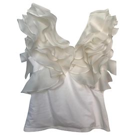 Top Anne Fontaine Natalena de algodón blanco con volantes de gasa Blanco