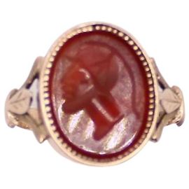 Autre Marque Empire Ring Karneol Intaglio Mann Helm Gold 750%O Rot Gold hardware