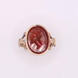 Autre Marque-Empire Ring Carnelian intaglio man helmet gold 750%O-Red,Gold hardware