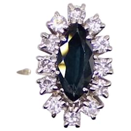 Autre Marque-Bague marquise et marguerite saphir entourage diamants or blanc 750%o-Bleu foncé,Bijouterie argentée