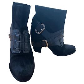 Christian Dior T Ankle Boots Black Leather 36 Black