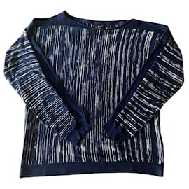Adolfo Dominguez-AD Men's Navy Striped Boat Neck Sweater T. S or 5 - New-Navy blue