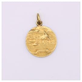 Autre Marque-Medalha Art Nouveau Religiosa Saint Elie vs Avião, becker gold 750%O-Gold hardware