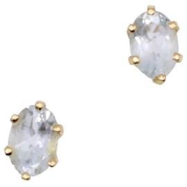 Autre Marque-Yellow gold stud earrings 750%o aquamarine-Light blue,Gold hardware