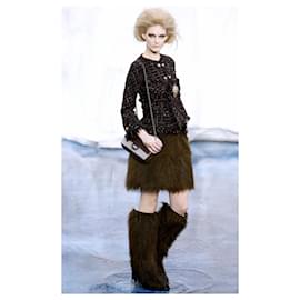 Chanel-CHANEL Fall 2010 Saia de tweed e pele sintética-Marrom