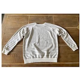 Adolfo Dominguez-sweat shirt AD rayé écru/gris clair chiné T. 7 ( XL voire XXL ) - Neuf-Gris,Blanc cassé