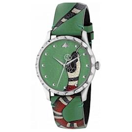 Gucci-YA1264081 Unisex-Gucci-Uhr mit Schlangenmuster, gemischter Mann und Frau-Grün