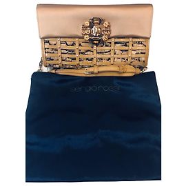 Clutch Sergio Rossi de cetim e penas Bege
