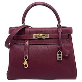 Hermès-Hermes Kelly bag Returned Burgundy Togo leather 28 cm returned-Red