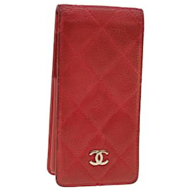 Chanel-CHANEL iPhone 5 Case Caviar Skin Red CC Auth bs4706-Red