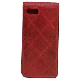 Chanel-iPhone CHANEL 5 Estojo Caviar Skin Red CC Auth bs4706-Vermelho