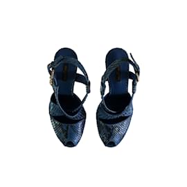 Louis Vuitton-Louis Vuitton Snakeskin Peep-toe Platform Sandals-Blue