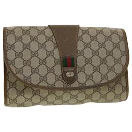 Gucci-GUCCI GG Canvas Web Sherry Line Clutch Bag Beige Red Green 89.01.030 auth 39241-Red,Beige,Green