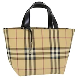 Burberry-BURBERRY Nova Check Hand Bag Nylon Beige Auth am4079-Bege