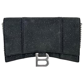 Balenciaga-Balenciaga hourglass wallet on chain glitter shoulder bag-Black