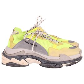 Balenciaga Neon Triple S Sneakers in Yellow Grey Leather and Mesh  Yellow