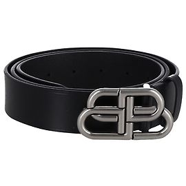 Balenciaga BB Logo Belt in Black Leather Black