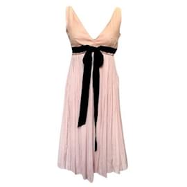 Lanvin-Lanvin dusty pink silk pleated dress with black bow-Other