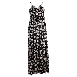 Balenciaga-Balenciaga Daisy Print Ruffled Maxi Dress in Black Silk-Black