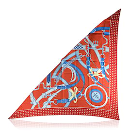 Hermès-Hermes Red Silk La Promenade du Matin Sciarpa triangolare gigante d'Origny-Rosso