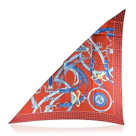 Hermès Hermes Red Silk La Promenade du Matin Giant Triangle Scarf d'Origny Vermelho