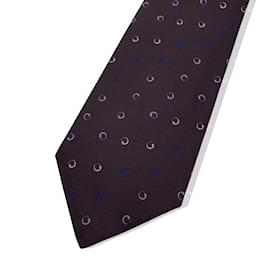 Hermès-Hermes Paris Brown Silk Geometric Round Pattern Neck Tie-Brown